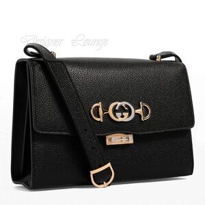 GUCCI Zumi Interlocking G Horsebit Black Grain Leather Small Crossbody Bag